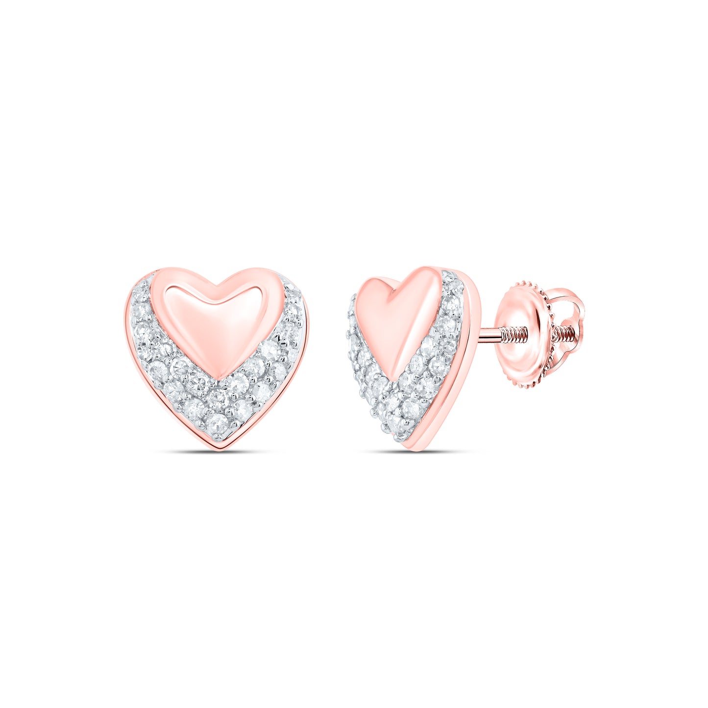 10kt Rose Gold 1/4 Cttw Natural Diamond Heart Stud Earring