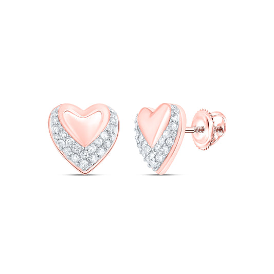 10kt Rose Gold 1/4 Cttw Natural Diamond Heart Stud Earring