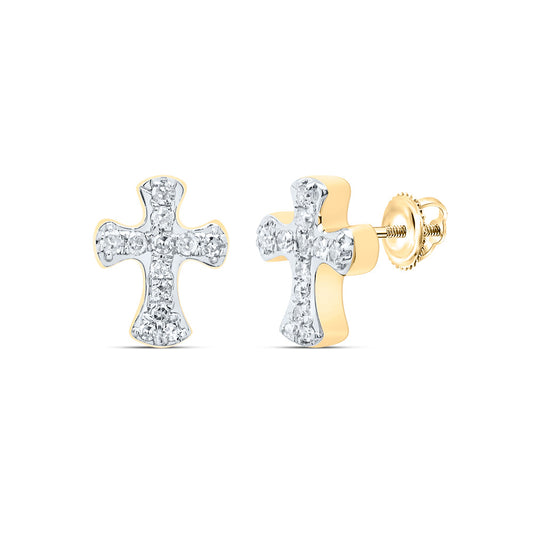 10kt Yellow Gold 1/10 Cttw Natural Diamond Cross Earring
