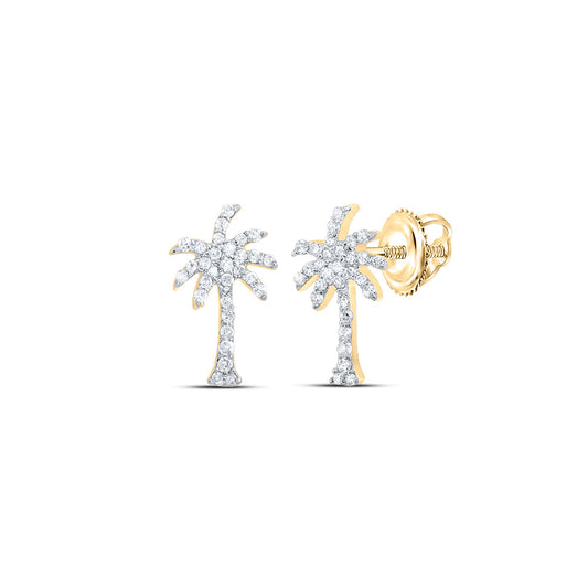 10kt Yellow Gold 1/5 Cttw Natural Diamond Tree Stud Earring