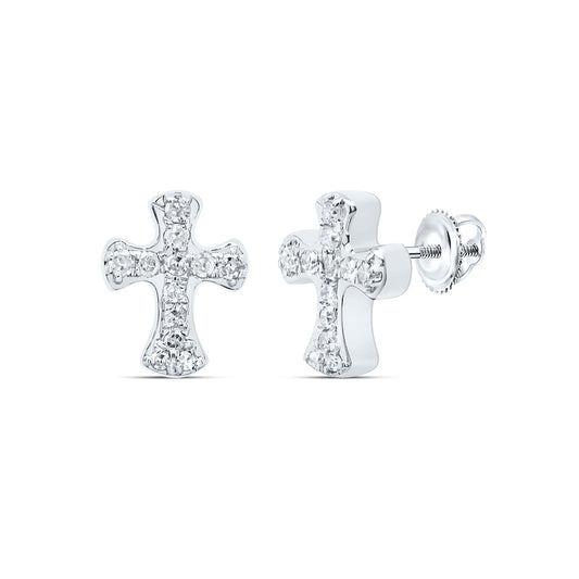 10kt White Gold 1/10 Cttw Natural Diamond Cross Earring