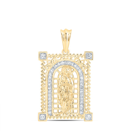 14kt Yellow Gold 1/5 Cttw Natural Diamond Mother Mary Mens Charm