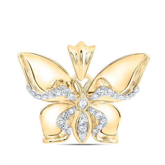 10kt Yellow Gold 1/8 Cttw Natural Diamond Butterfly Pendant