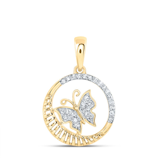 10kt Yellow Gold 1/6 Cttw Natural Diamond Butterfly Pendant