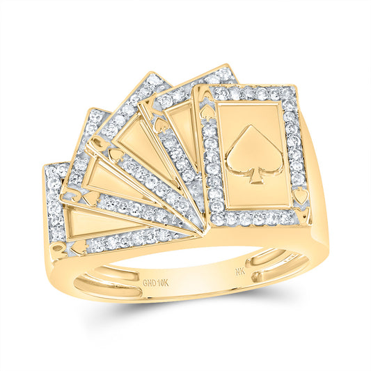 10kt Yellow Gold 1/3 Cttw Natural Diamond Cards Men Wedding Engagement Anniversary Ring, Women Size: 5-9