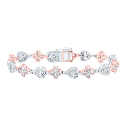 10k White Rose 3 1/5 Cttw Natural Diamond Clover Heart Ladies Bracelet, Length: 7 Inch