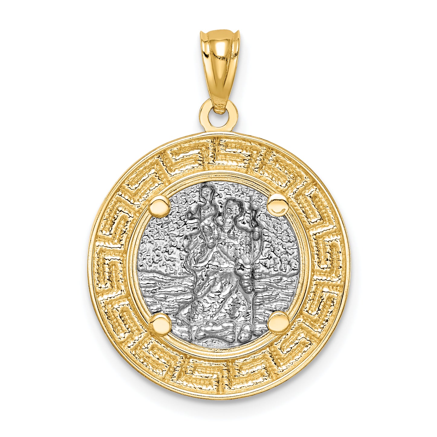 14k Yellow Gold and Rhodium St. Christopher Medal