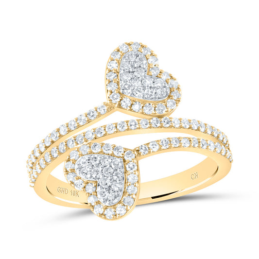 10kt Yellow Gold 5/8 Cttw Natural Diamond Fashion Heart Wedding Engagement Anniversary Ring, Women Size: 5-9