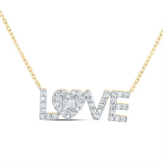 10kt Yellow Or White Gold Natural Diamond Fashion "love" Heart Necklace, Length: 17 Inch