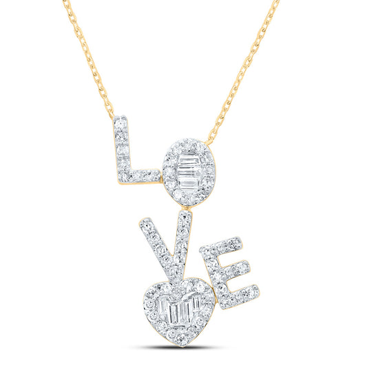 10kt Yellow Or White Gold Natural Diamond Fashion "love" Heart Necklace, Length: 17 Inch