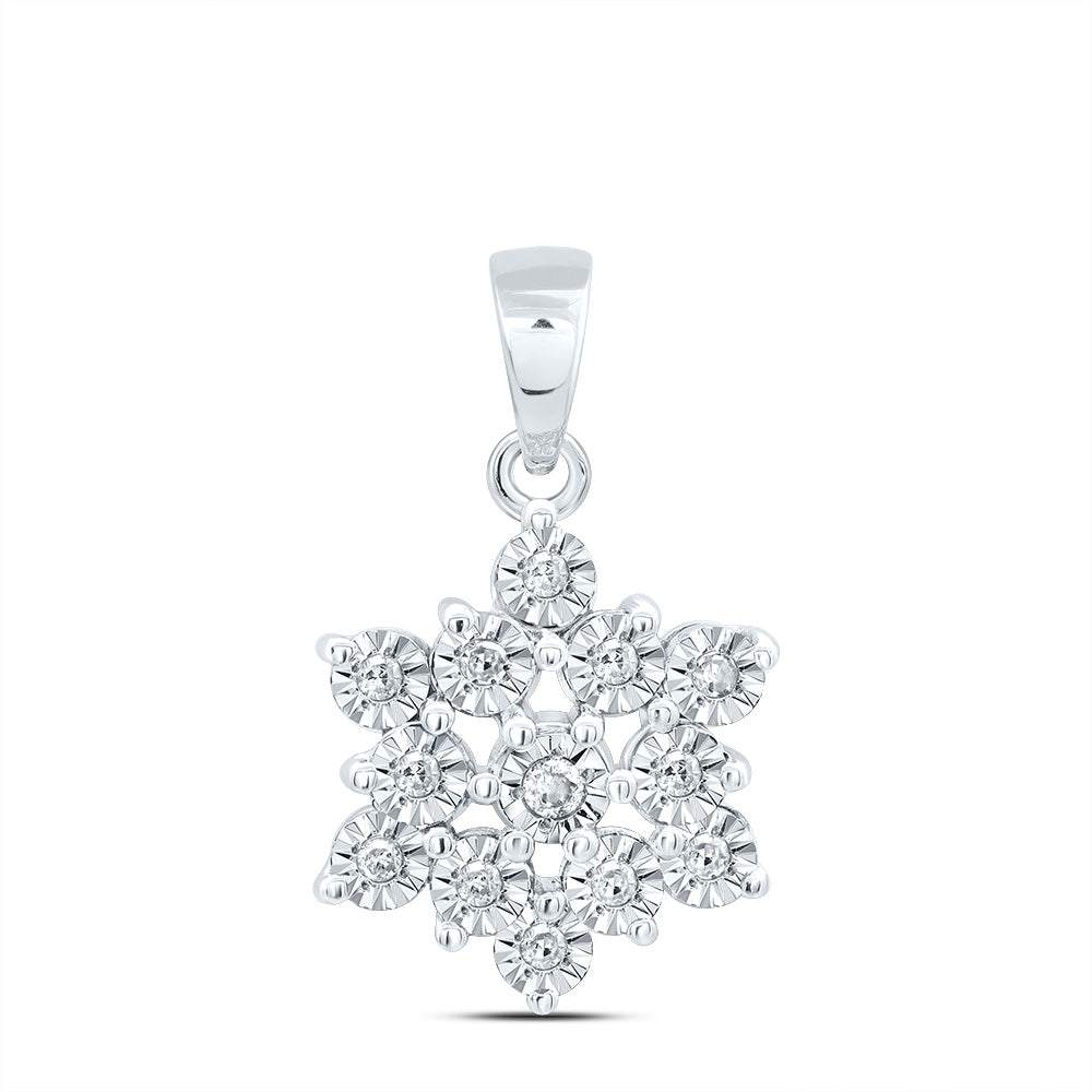 Sterling Silver 1/10 Cttw Natural Diamond Flower Pendant