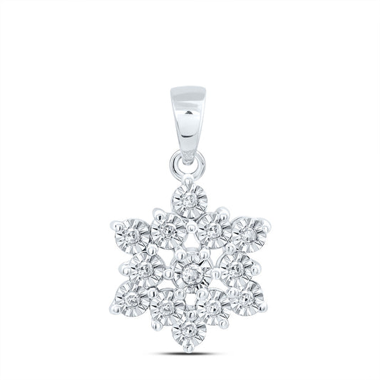 Sterling Silver 1/10 Cttw Natural Diamond Flower Pendant