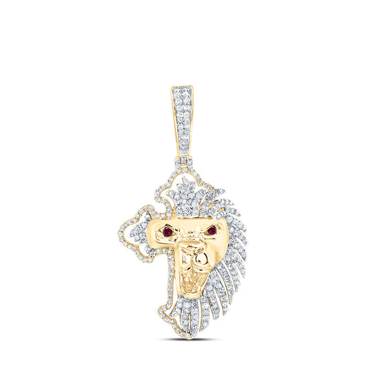 10kt Yellow Gold 3/4 Cttw Natural Diamond Lion Cross Mens Charm