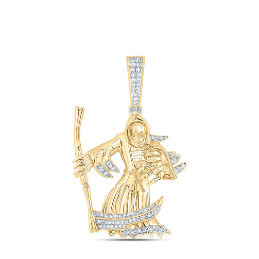 10kt Yellow Gold 1/3 Cttw Natural Diamond Grim Rapper Mens Charm