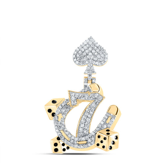 10kt Yellow Gold 1/2 Cttw Natural Diamond " 7" Lucky Mens Charm