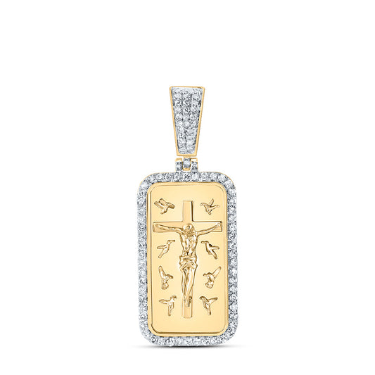 10kt Yellow Gold 1/2 Cttw Natural Diamond Jesus Dogtag Mens Charm
