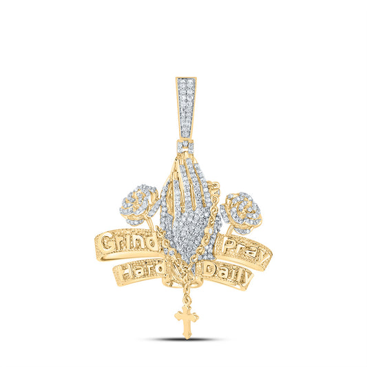 10kt Yellow Gold 3/4 Cttw Natural Diamond Praying Rose Mens Charm