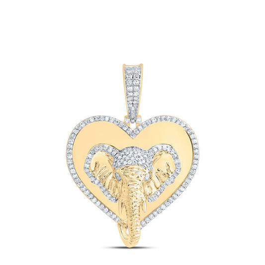 10kt Yellow Gold 1 1/4 Cttw Natural Diamond Elephant Heart Mens Charm