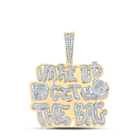 10kt Yellow Gold 1 1/2 Cttw Natural Diamond Wake Up Mens Charm