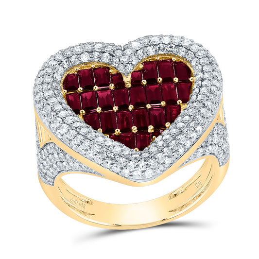 14kt Yellow Gold 1 5/8 Cttw Natural Diamond and 1/20 Cttw Round-ru,1 1/2 Cttw-bag-ru, Natural Gem Heart Wedding Engagement Anniversary Ring, Women Size: 5-9