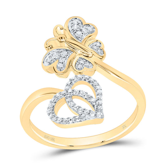 10kt Yellow Gold 1/6 Cttw Natural Diamond Butterfly Heart Wedding Engagement Anniversary Ring, Women Size: 5-9