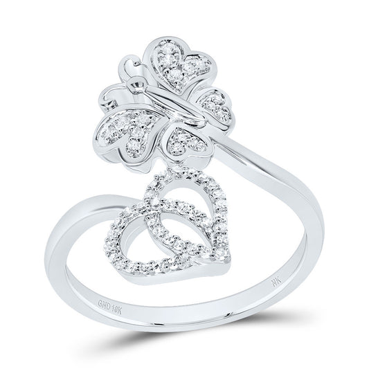 10kt White Gold 1/6 Cttw Natural Diamond Butterfly Heart Wedding Engagement Anniversary Ring, Women Size: 5-9
