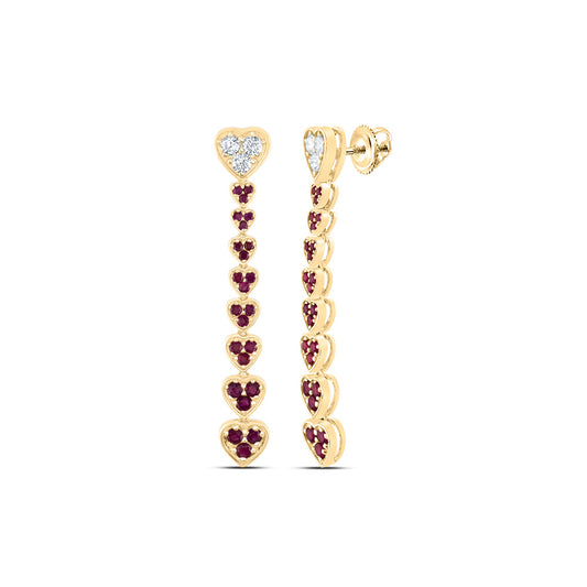 14kt Yellow Gold 1/3 Cttw Natural Diamond Ana M 7/8 Cttw Round Ruby Natural Gem Heart Dangling Earring