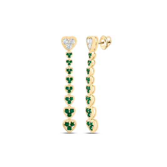 14kt Yellow Gold 1/3 Cttw Natural Diamond Ana M 5/8 Cttw Round Emerald Natural Gem Heart Dangling Earring