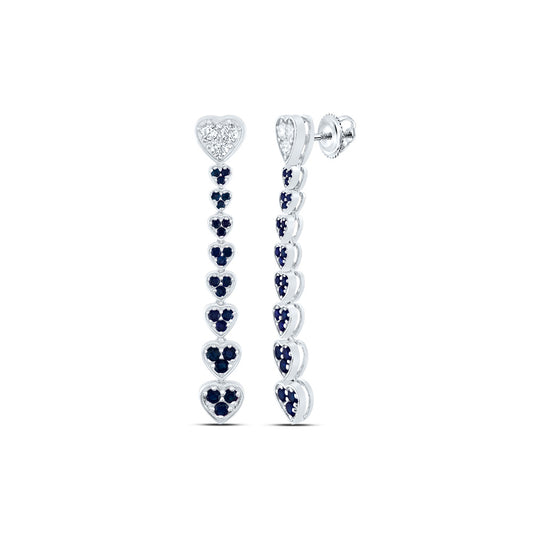 14kt White Gold 1/3 Cttw Natural Diamond Ana M 7/8 Cttw Round Blue Sapphire Natural Gem Heart Dangling Earring