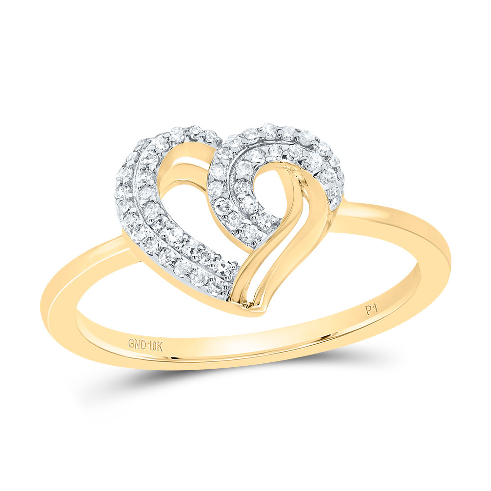 10kt Yellow Gold 1/6 Cttw Natural Diamond Heart Wedding Engagement Anniversary Ring, Women Size: 5-9