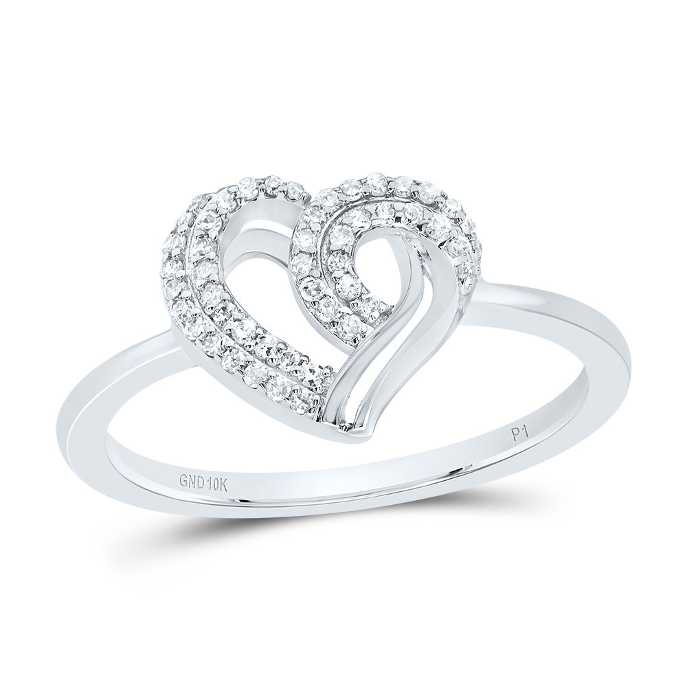 10kt White Gold 1/6 Cttw Natural Diamond Heart Wedding Engagement Anniversary Ring, Women Size: 5-9