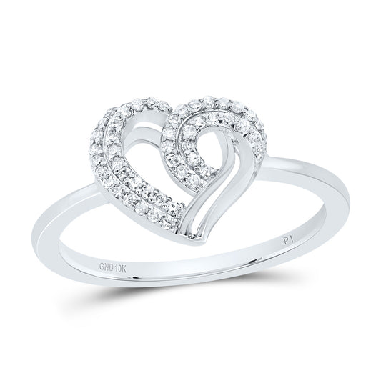 10kt White Gold 1/6 Cttw Natural Diamond Heart Wedding Engagement Anniversary Ring, Women Size: 5-9