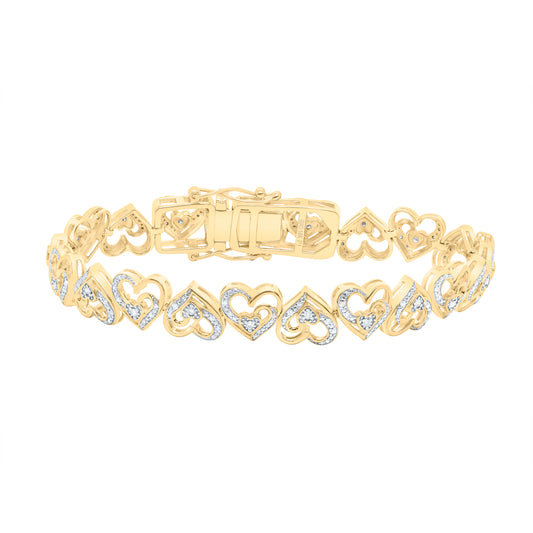 10kt Yellow Gold 5/8 Cttw Natural Diamond Heart Bracelet, Length: 7 Inch