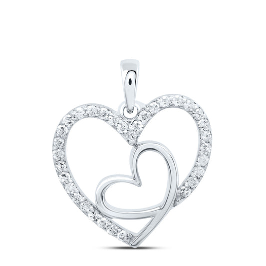 10kt White Gold 1/5 Cttw Natural Diamond Heart Pendant