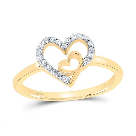 10kt Yellow Gold 1/8 Cttw Natural Diamond Heart Wedding Engagement Anniversary Ring, Women Size: 5-9
