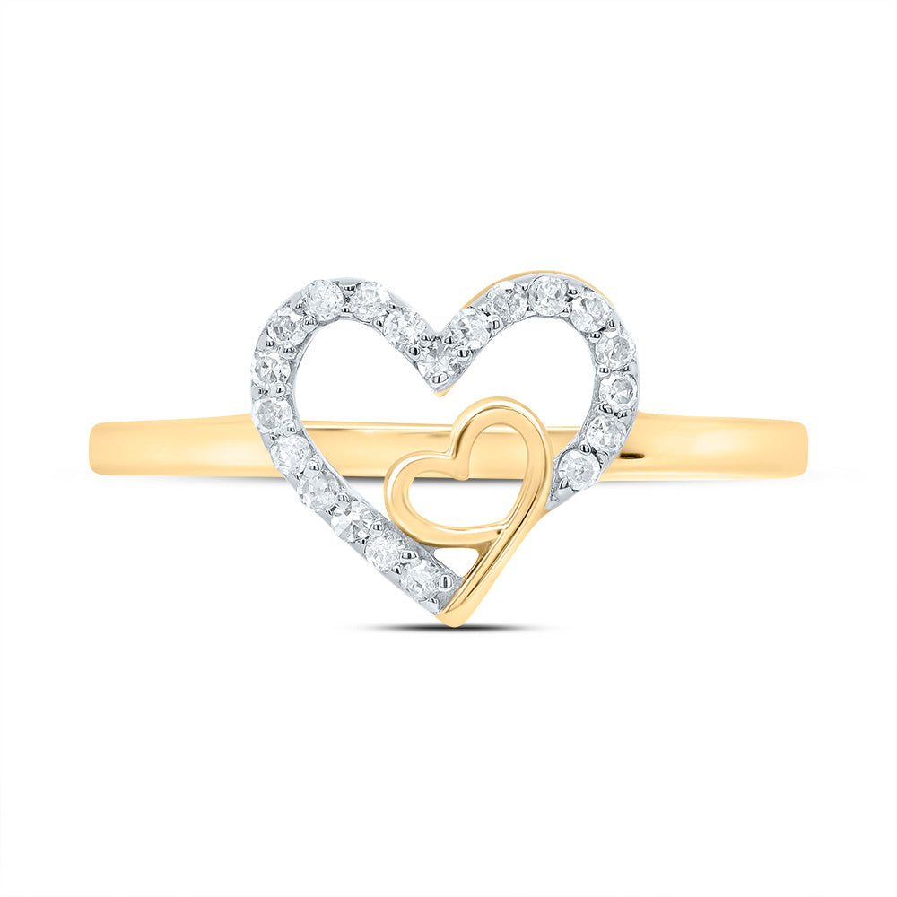 10kt Yellow Gold 1/8 Cttw Natural Diamond Heart Wedding Engagement Anniversary Ring, Women Size: 5-9