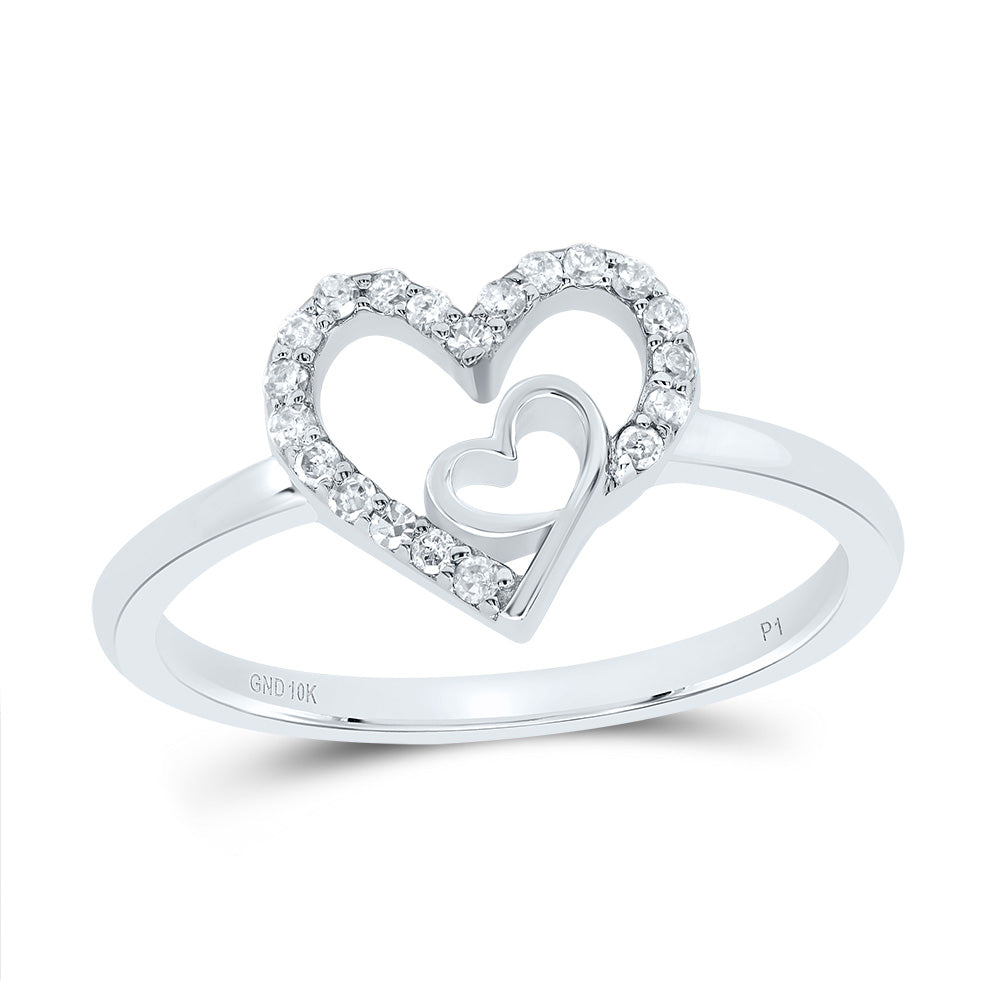 10kt White Gold 1/8 Cttw Natural Diamond Heart Wedding Engagement Anniversary Ring, Women Size: 5-9