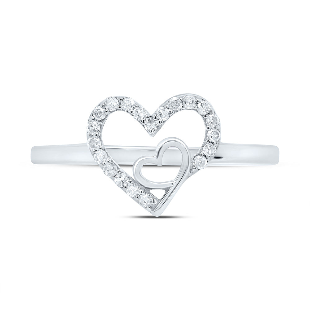 10kt White Gold 1/8 Cttw Natural Diamond Heart Wedding Engagement Anniversary Ring, Women Size: 5-9