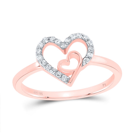 10kt Rose Gold 1/8 Cttw Natural Diamond Heart Wedding Engagement Anniversary Ring, Women Size: 5-9