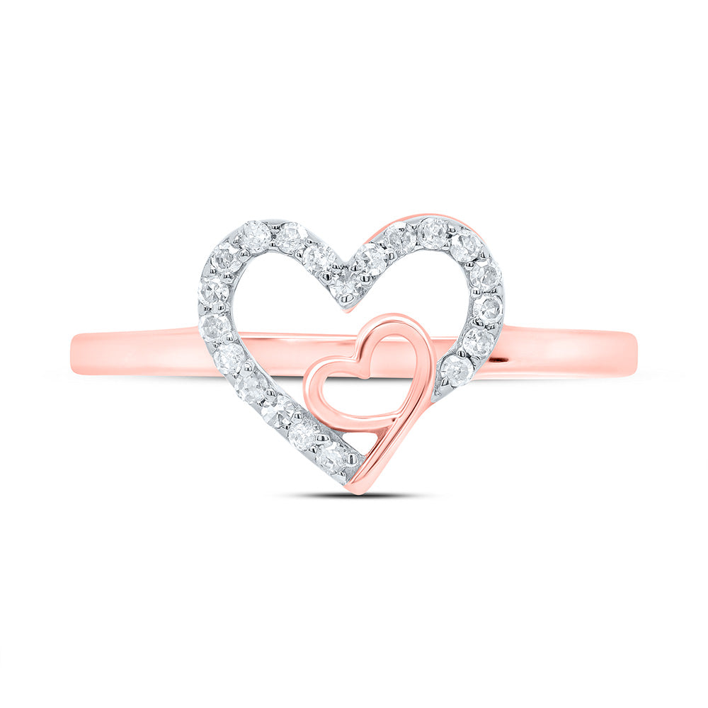 10kt Rose Gold 1/8 Cttw Natural Diamond Heart Wedding Engagement Anniversary Ring, Women Size: 5-9