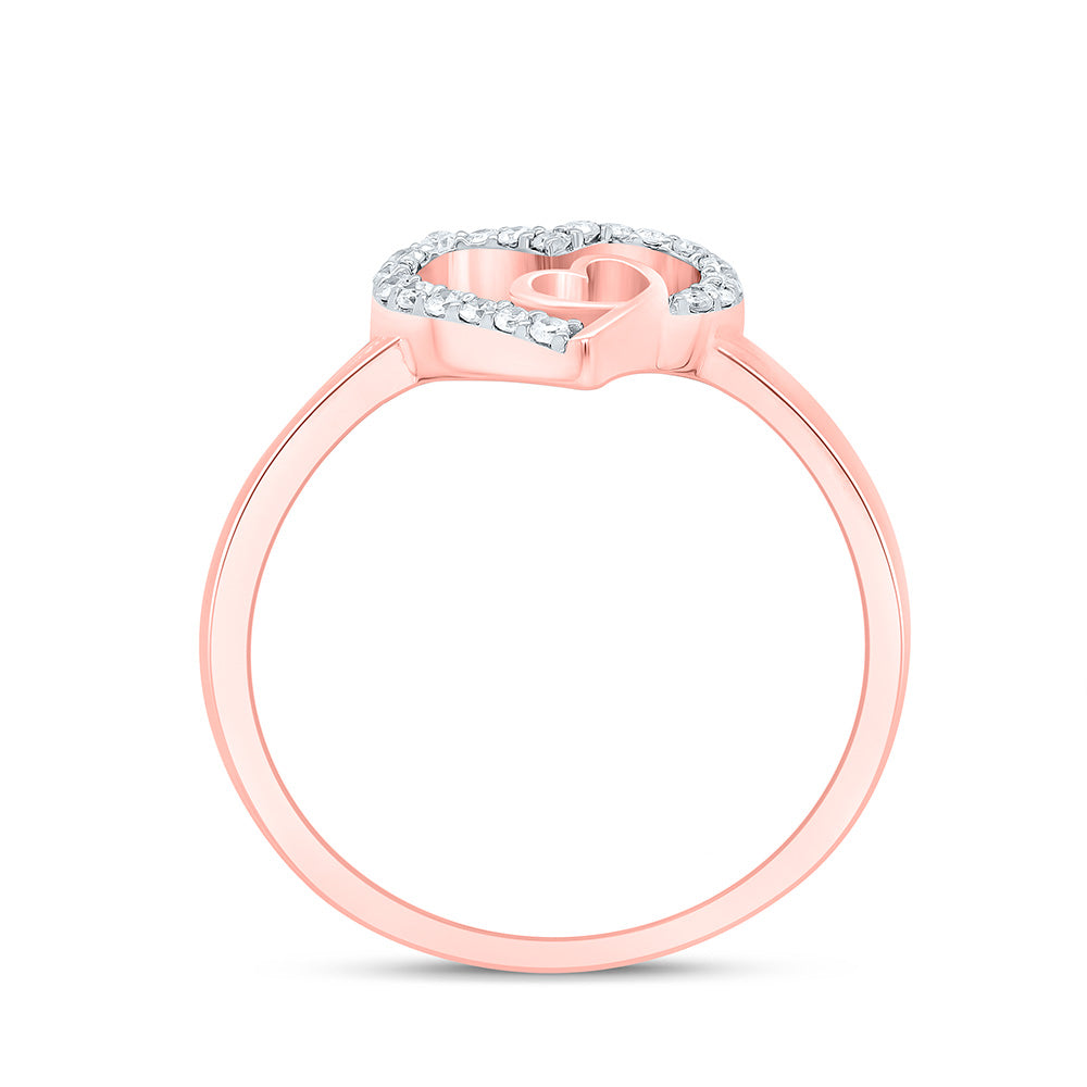 10kt Rose Gold 1/8 Cttw Natural Diamond Heart Wedding Engagement Anniversary Ring, Women Size: 5-9