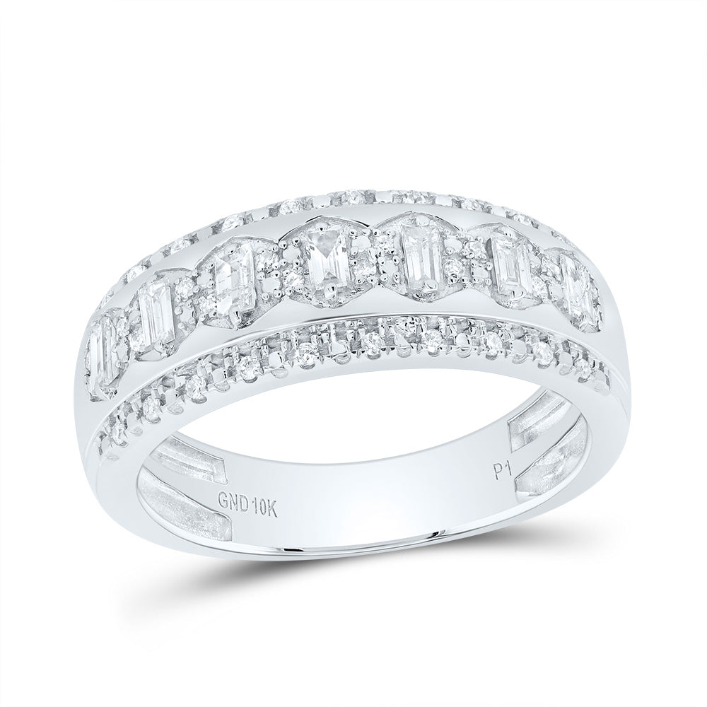10kt White Gold His & Hers 1 Cttw Natural Diamond Round Trio Ring, Women Size: 5-9, Men Size: 8-12