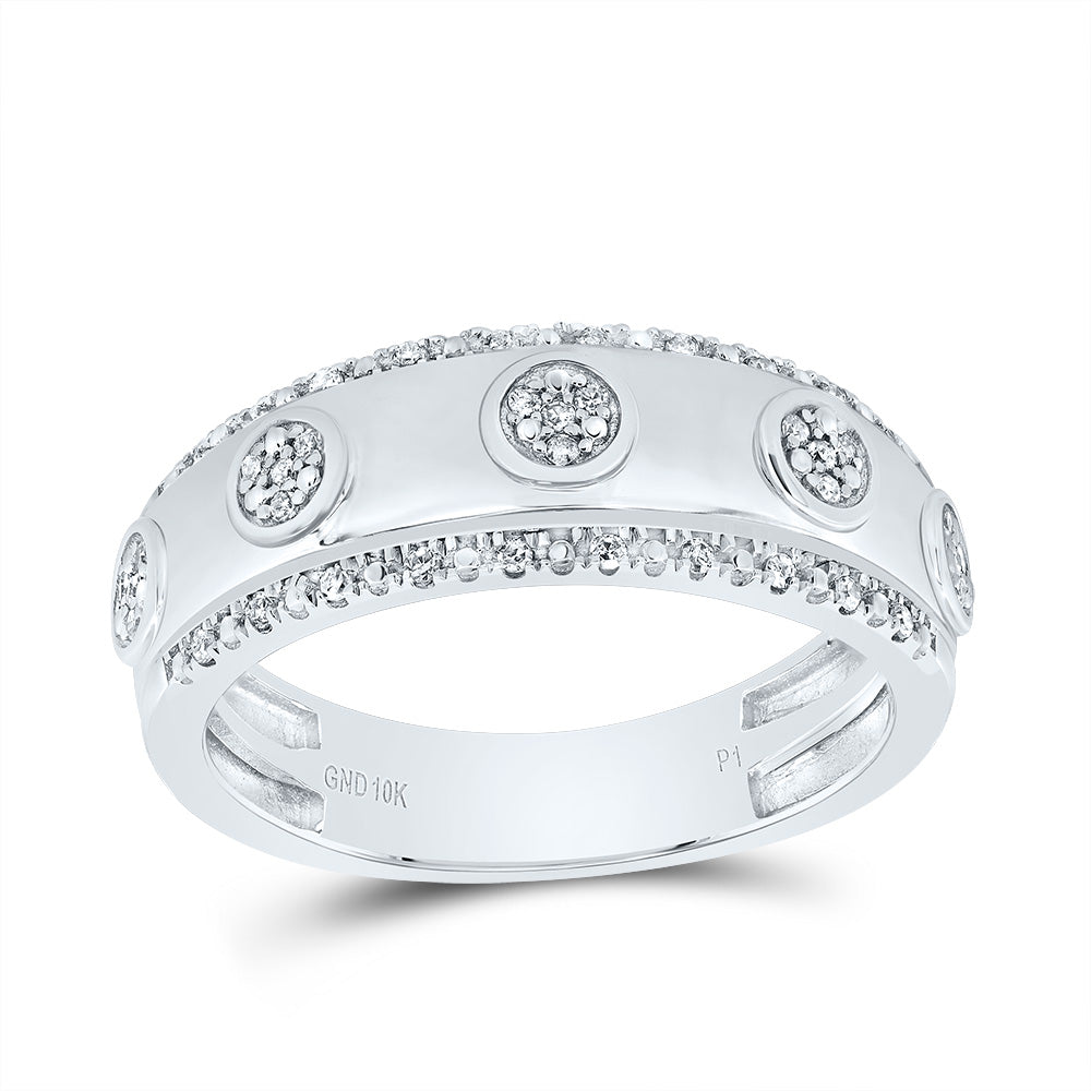 10kt White Gold His & Hers 3/8 Cttw Natural Diamond Round Trio Ring, Women Size: 5-9, Men Size: 8-12