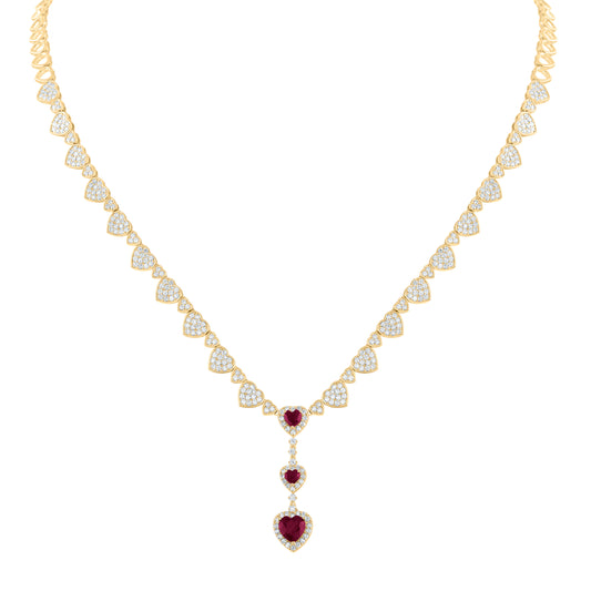14kt Yellow Gold 2 5/8 Cttw Natural Diamond Ana M and 1 1/3 Cttw Heart Ruby Natural Gem Necklace, Length: 17 Inch