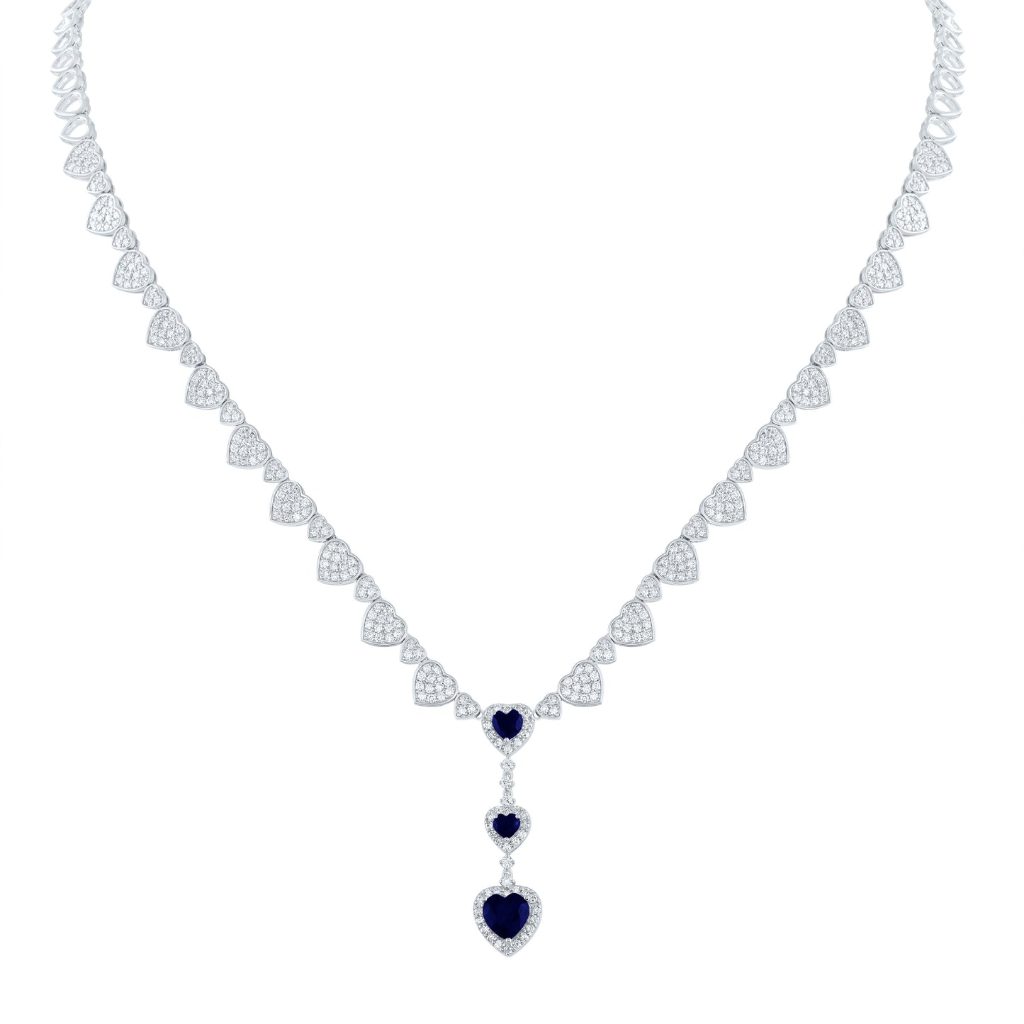 14kt White Gold 2 5/8 Cttw Natural Diamond Ana M and 1 1/2 Cttw Heart Blue Sapphire Natural Gem Necklace, Length: 17 Inch