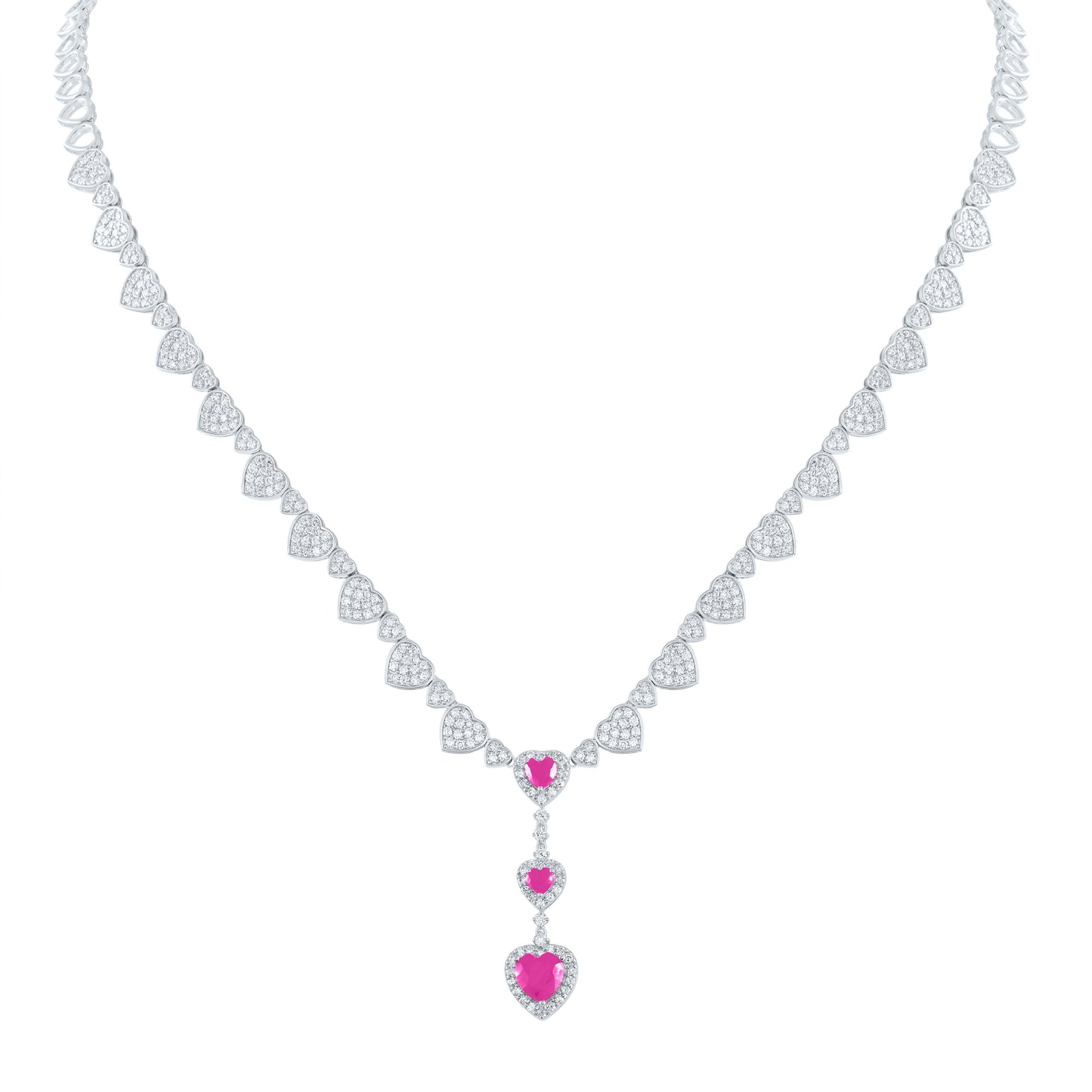 14kt White Gold 2 5/8 Cttw Natural Diamond Ana M and 1 1/2 Cttw Heart-pink Sapp Natural Gem Necklace, Length: 17 Inch