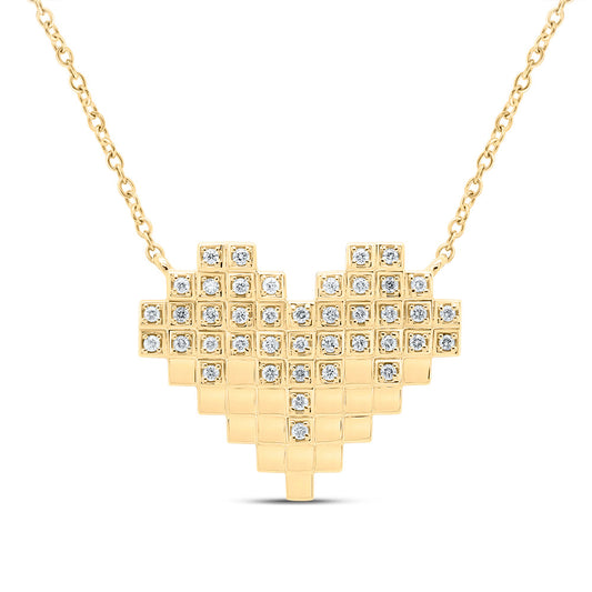 10kt Yellow Gold 1/6 Cttw Natural Diamond Fashion Heart Necklace, Length: 18 Inch