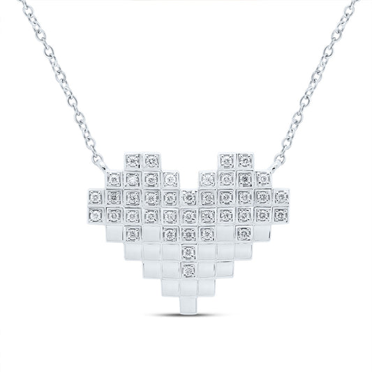 10kt White Gold 1/6 Cttw Natural Diamond Fashion Heart Necklace, Length: 18 Inch