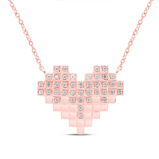 10kt Rose Gold 1/6 Cttw Natural Diamond Fashion Heart Necklace, Length: 18 Inch
