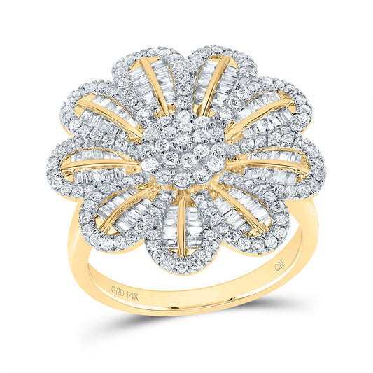 14kt Yellow Gold 1 Cttw Natural Diamond Fashion Wedding Engagement Anniversary Flower Ring, Women Size: 5-9